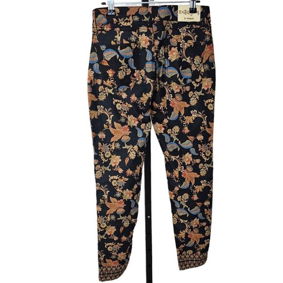 Desigual  Womens Black Floral Print Trouser Jeans Size 38 US 4 Peony - Picture 6 of 9